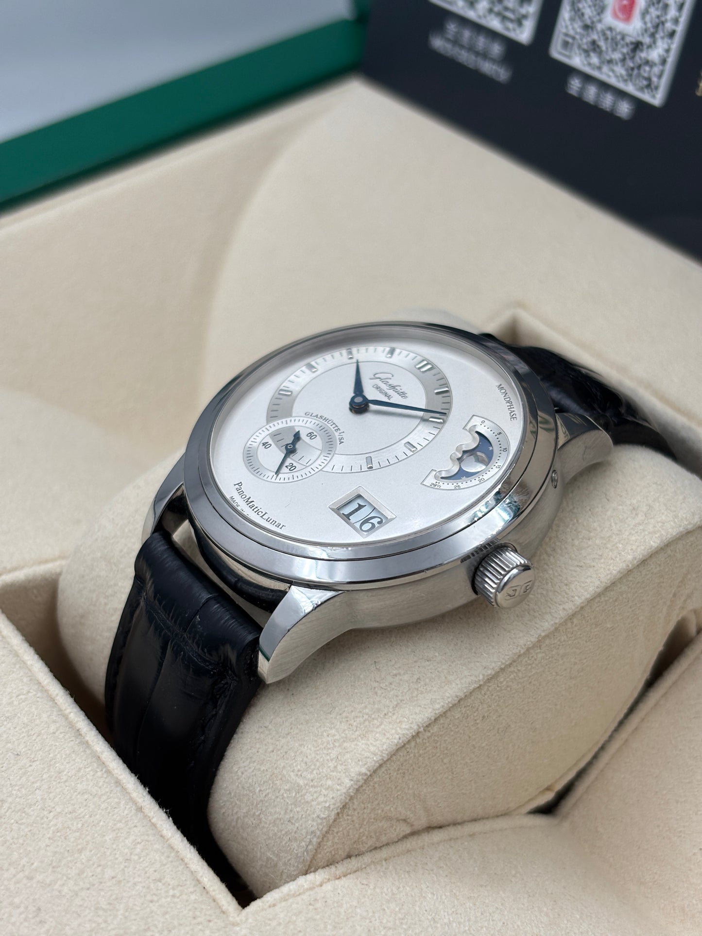 [SOLD OUT]二手 USED  GLASHUTTE-ORINGINAL 格拉蘇蒂 PANOMATICLUNAR 90-02-02-02-04 白色 年份不詳 淨錶 WATCH ONLY