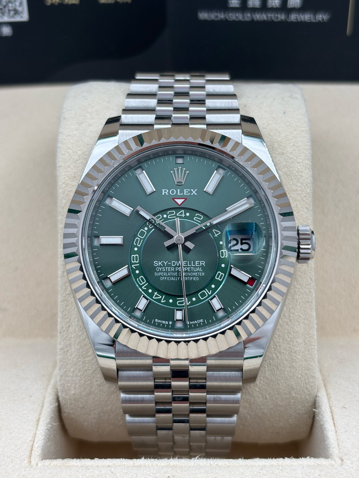 二手 USED  ROLEX 勞力士 SKY-DWELLER 336934 綠色五珠帶 2024年9月 齊格 未打磨 全套 FULL SET