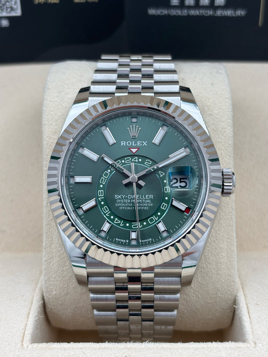 二手 USED  ROLEX 勞力士 SKY-DWELLER 336934 綠色五珠帶 2024年9月 齊格 未打磨 全套 FULL SET