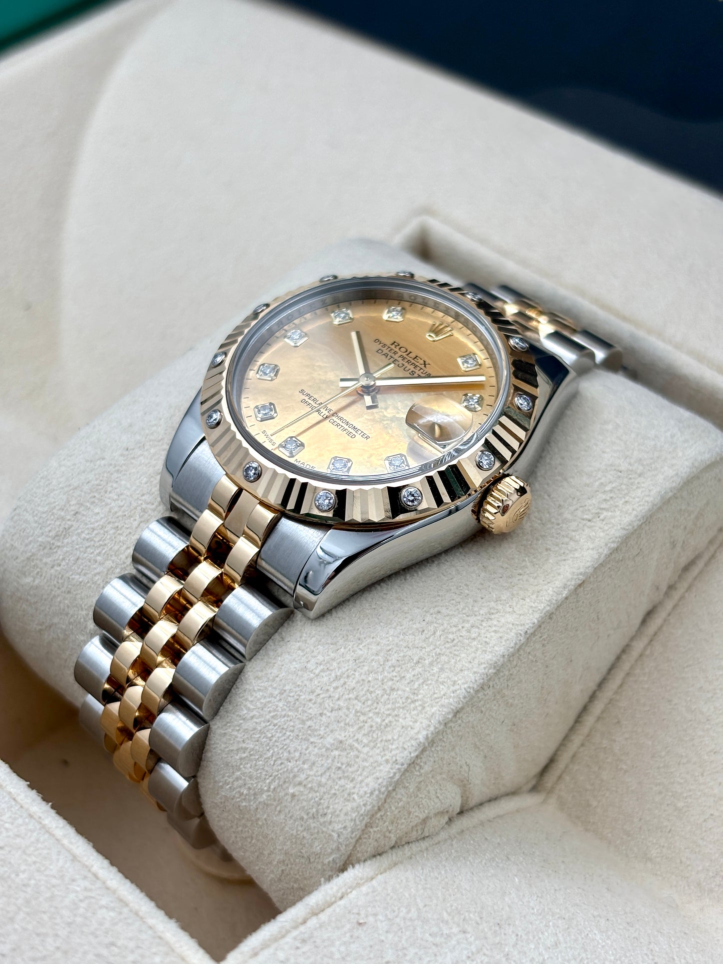 二手 USED  ROLEX 勞力士 DATEJUST 178313 金色貝殼鑽石字 2012年1月 保養證 AD單
