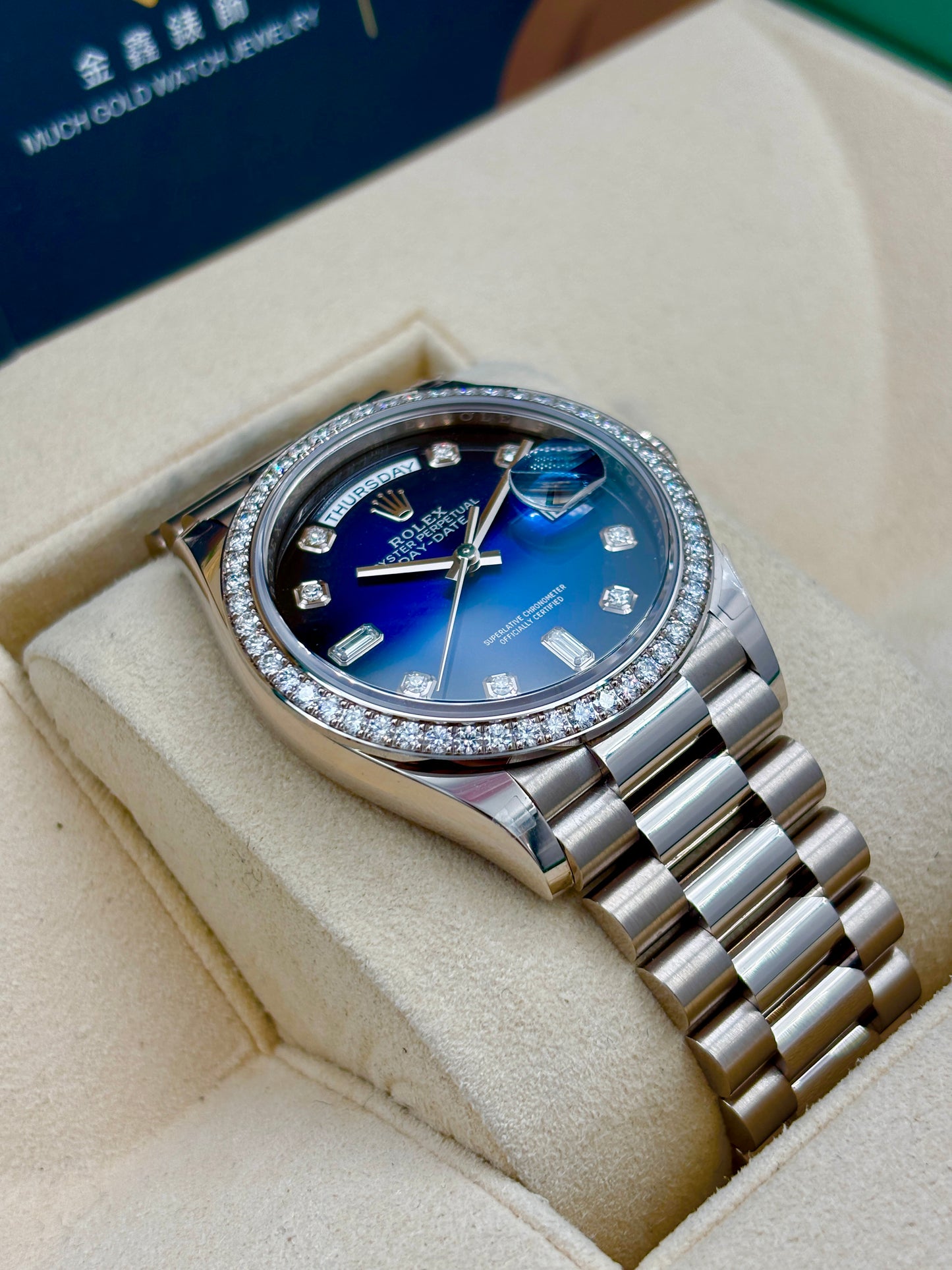 二手 USED  ROLEX 勞力士 DAYDATE 36 128349RBR 藍色 2020年10月 NFC新卡 99.99%新 全套 FULL SET