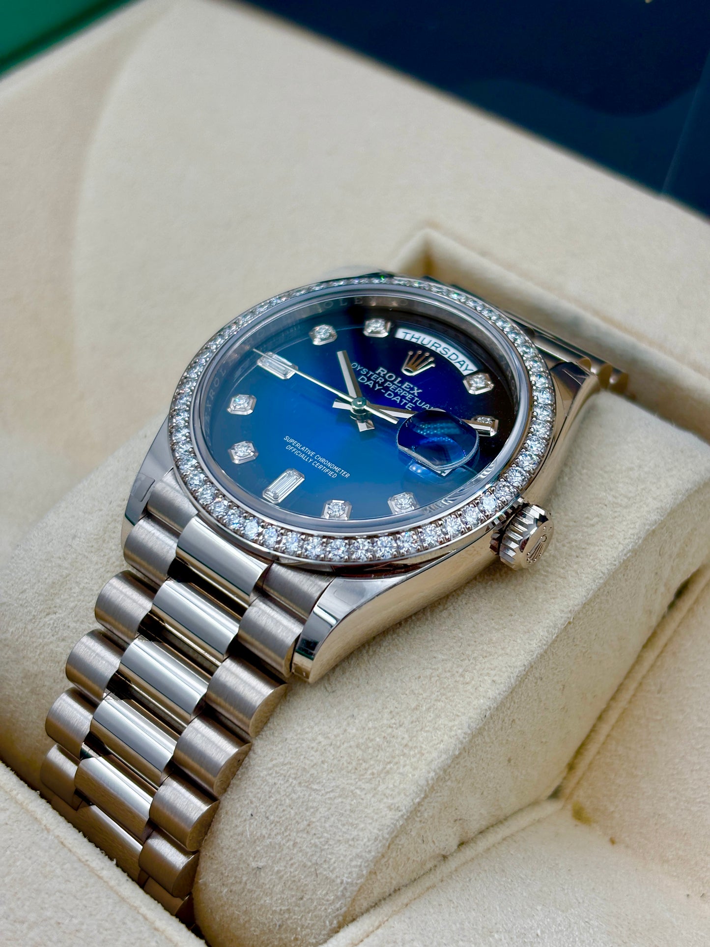 二手 USED  ROLEX 勞力士 DAYDATE 36 128349RBR 藍色 2020年10月 NFC新卡 99.99%新 全套 FULL SET
