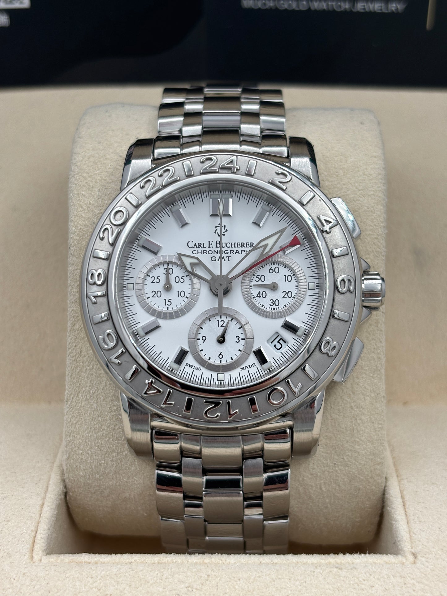 二手 USED  CARL F.BUCHERER 寶齊萊 PATRAVI CHRONOGRAPH GMT 1901.620 白色 淨錶 WATCH ONLY
