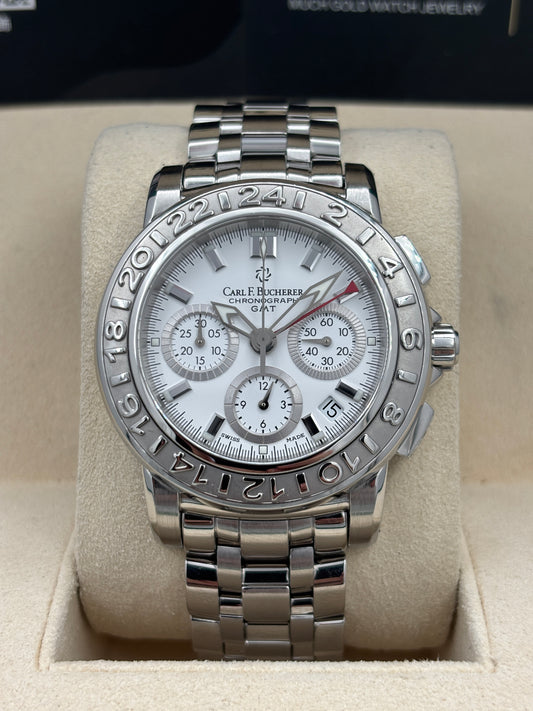 二手 USED  CARL F.BUCHERER 寶齊萊 PATRAVI CHRONOGRAPH GMT 1901.620 白色 淨錶 WATCH ONLY