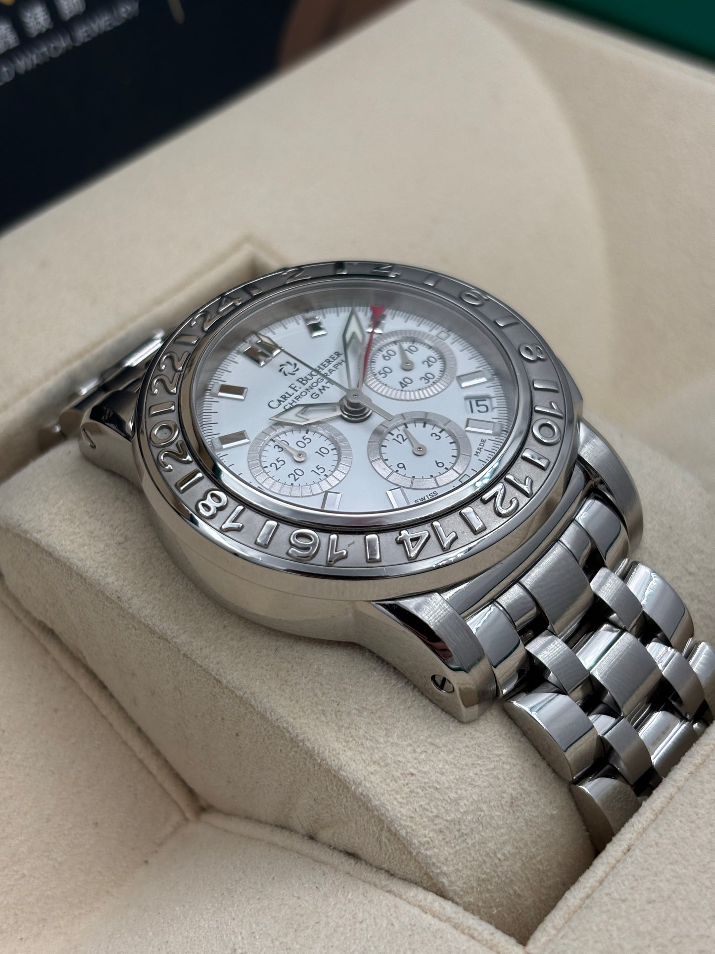 二手 USED  CARL F.BUCHERER 寶齊萊 PATRAVI CHRONOGRAPH GMT 1901.620 白色 淨錶 WATCH ONLY