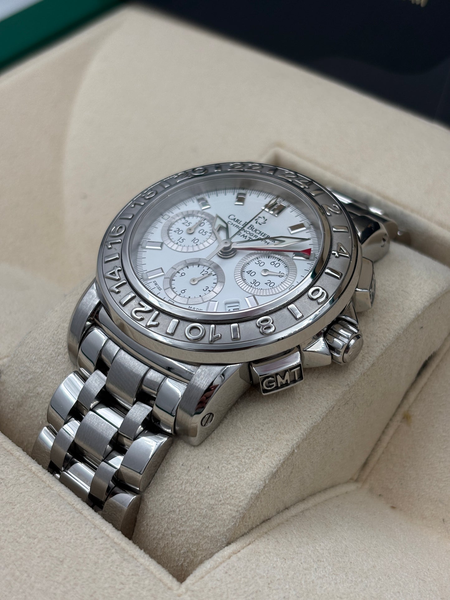 二手 USED  CARL F.BUCHERER 寶齊萊 PATRAVI CHRONOGRAPH GMT 1901.620 白色 淨錶 WATCH ONLY
