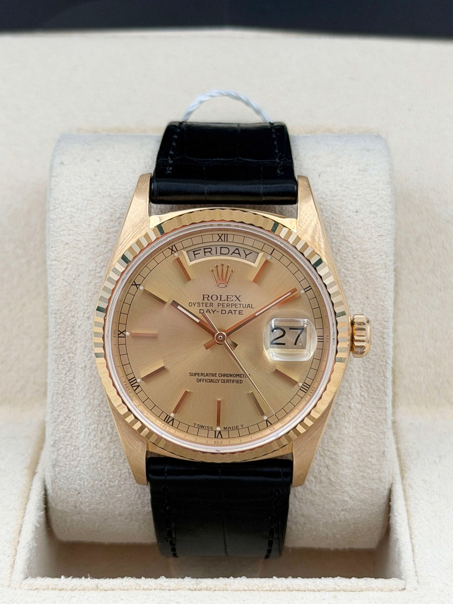 二手 USED ROLEX 勞力士 DAY-DATE 18038 約1988 金色面 皮帶 保養到2027年3月