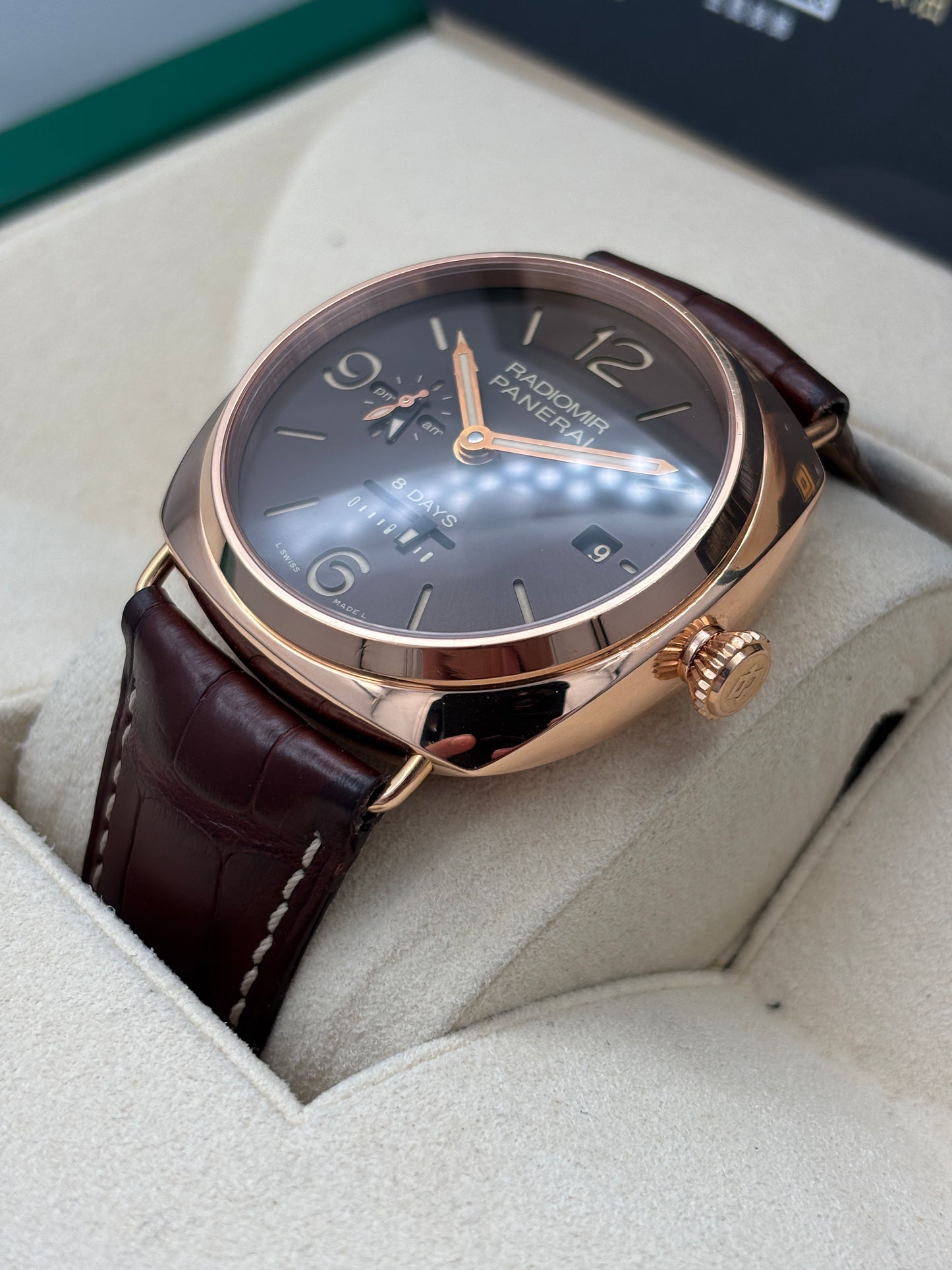 二手 USED  PANERAI 沛納海 RADIOMIR 8 DAYS GMT ROSSO PAM00395 啡色 2017年4月 18K金 錶重4.11兩 全套 FULL SET