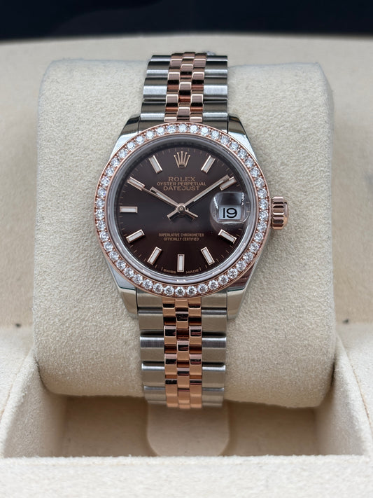 二手 USED  ROLEX 勞力士 LADY-DATEJUST 279381RBR 朱古力面 2022年5月 鑽石圈 全套 FULL SET