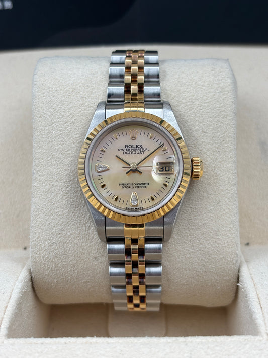 二手 USED  ROLEX 勞力士 DATEJUST 79173 黃貝殼面 水滴鑽 2002年11月 全套 FULL SET