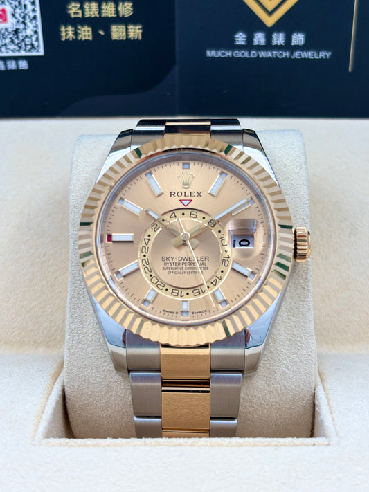 二手 Used Rolex 勞力士 SkyDweller 336933 香檳金 間金  2024年 全套 Full Set