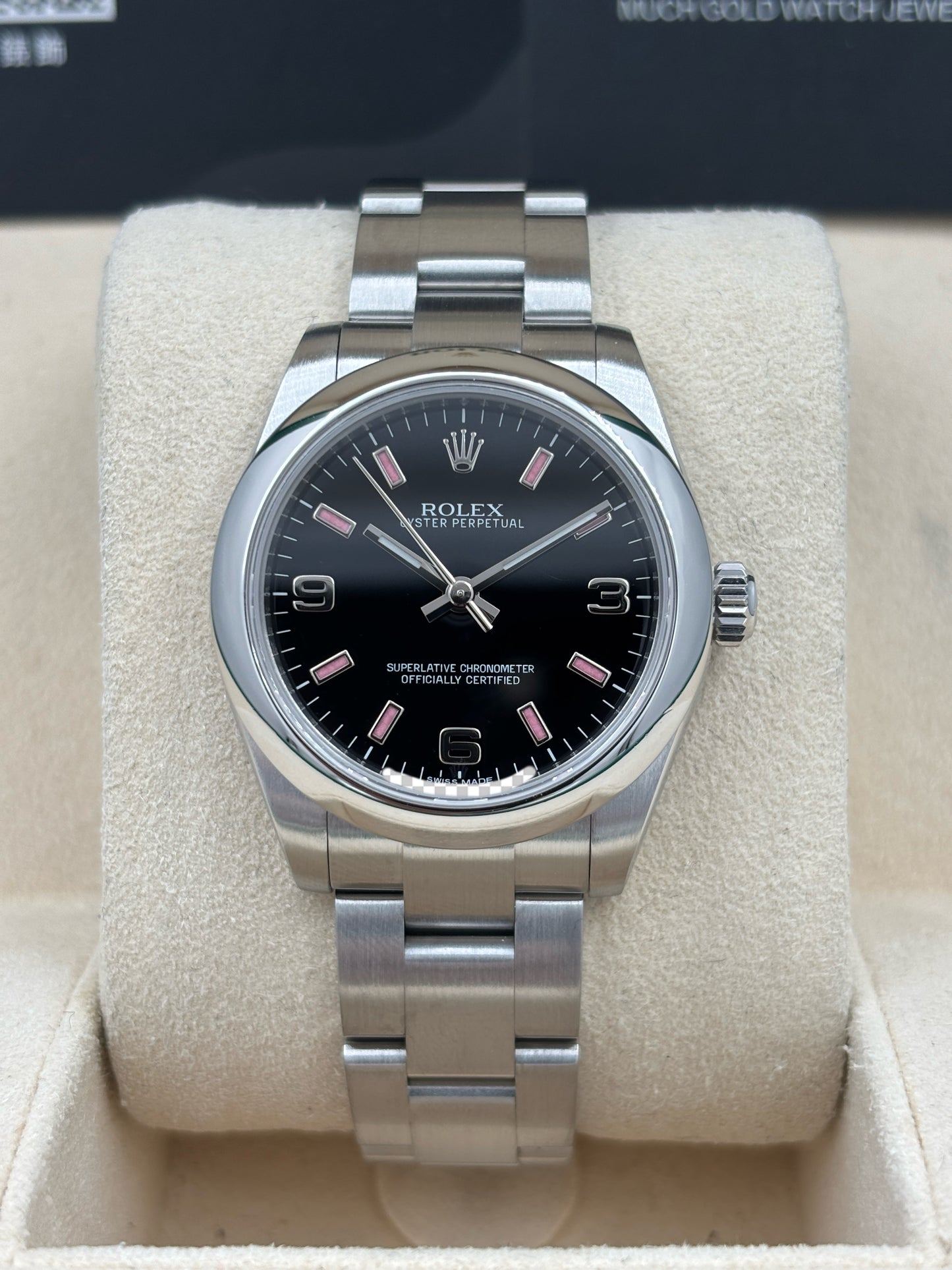 二手 USED  ROLEX 勞力士 OYSTER PERPETUAL 177200 黑色粉紅字 2015年2月 全套 FULL SET