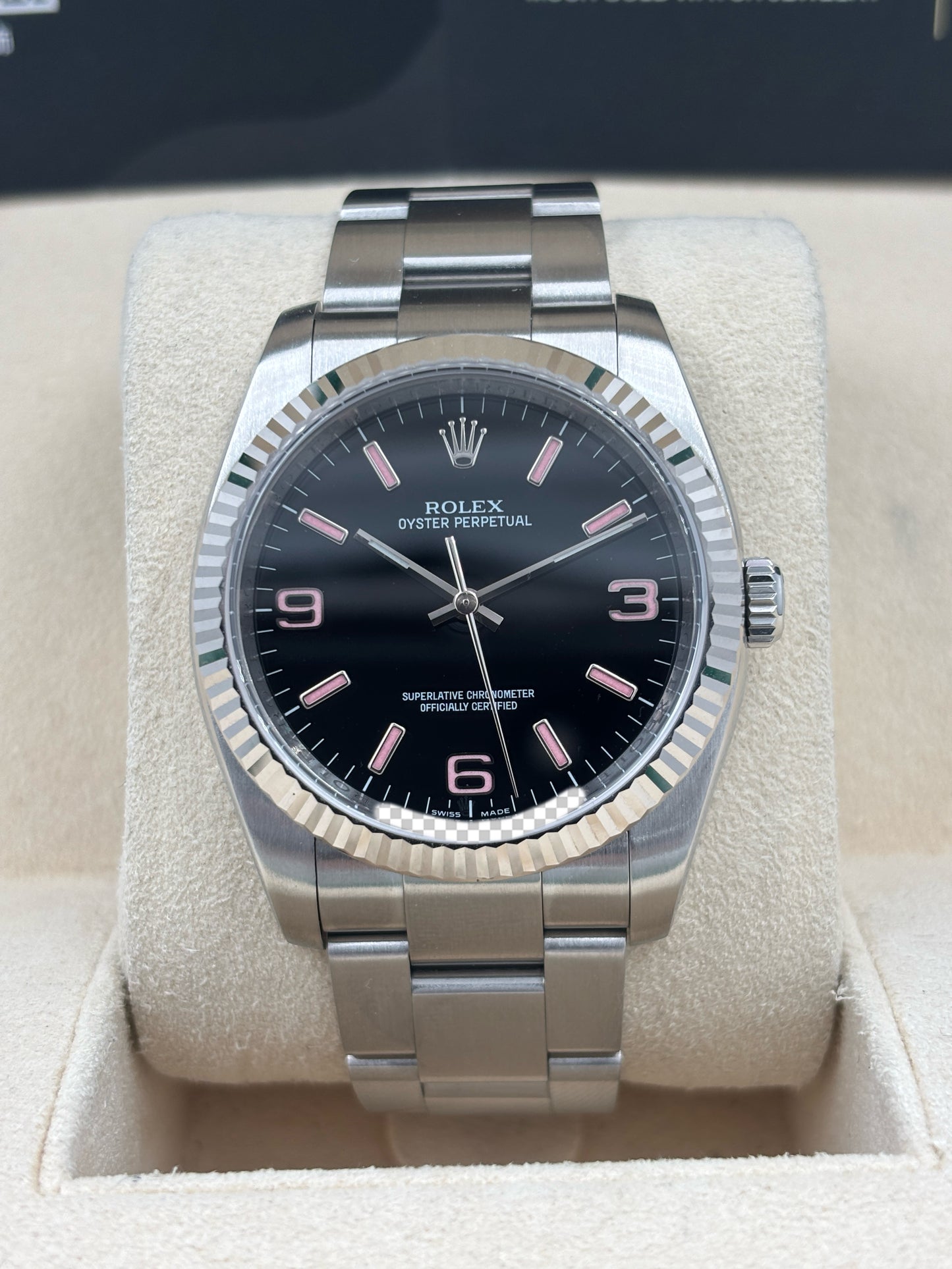 二手 USED  ROLEX 勞力士 OYSTER PEPRETUAL 116034 黑色粉紅字 2012年1月 全套 FULL SET