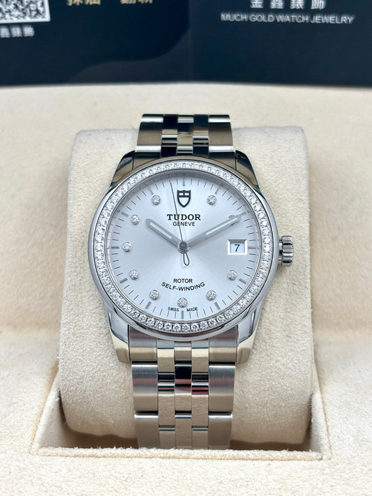 二手 USED  TUDOR 帝舵 GLAMOUR DATE 55020 銀色鑽石字 2023年11月 鑽字鑽圈 99.9%新 全套 FULL SET