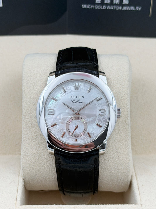 二手 USED  ROLEX 勞力士 CELLINI 5240 白色珍珠貝殼面 2004年3月 鉑金 保養證