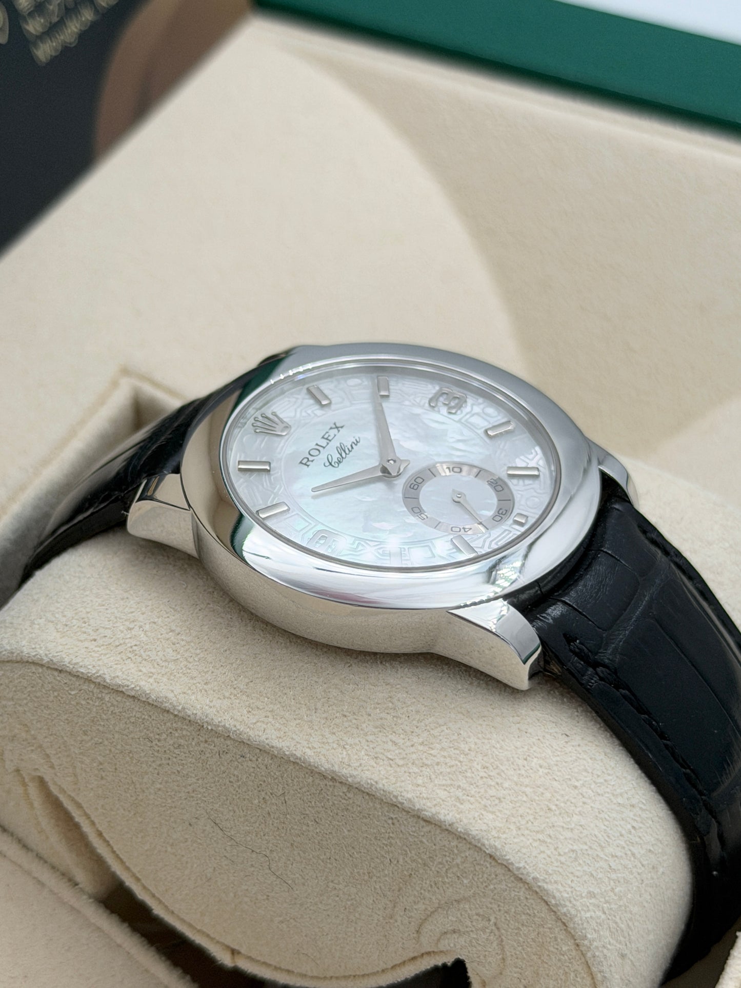 二手 USED  ROLEX 勞力士 CELLINI 5240 白色珍珠貝殼面 2004年3月 鉑金 保養證