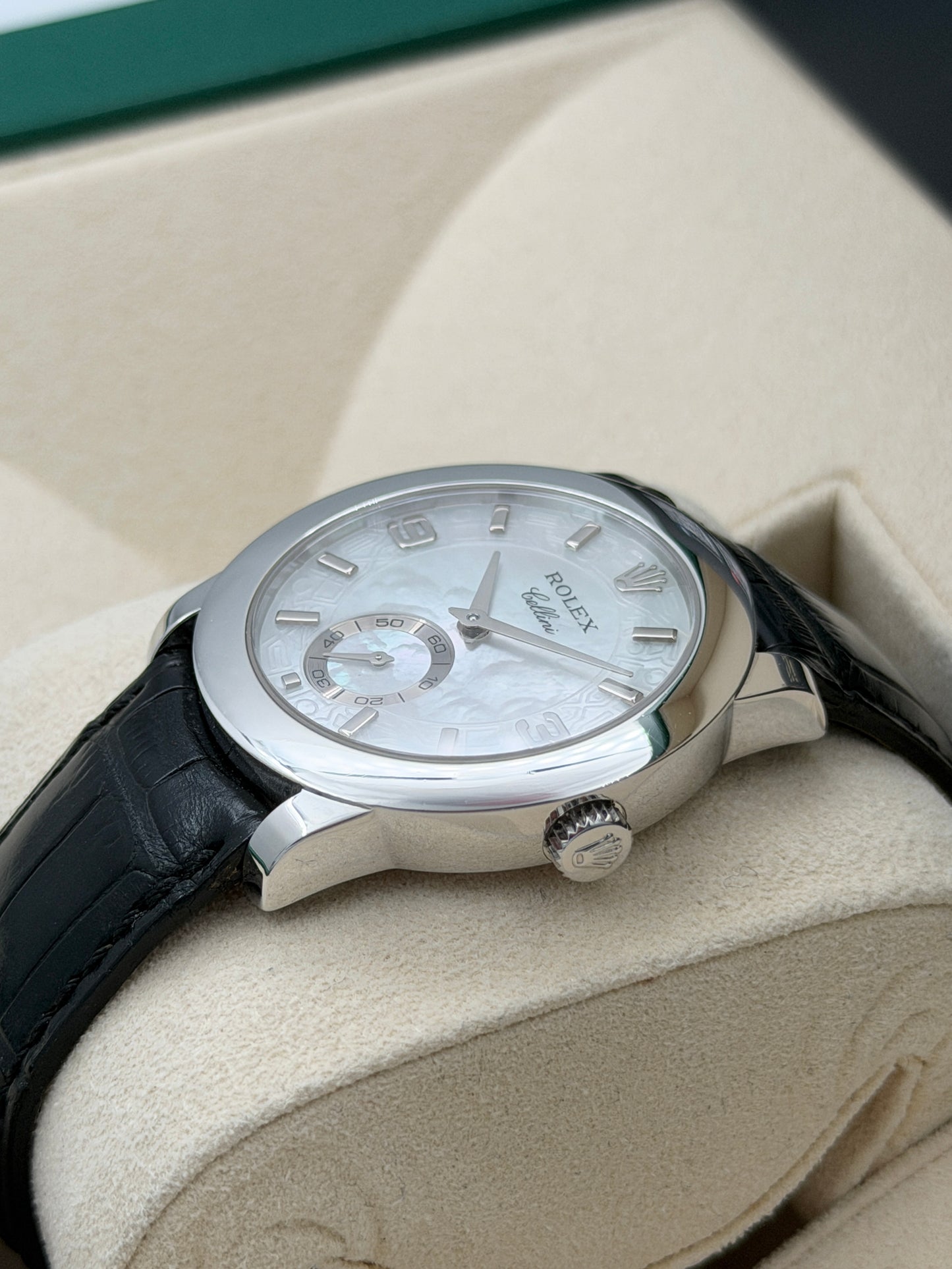 二手 USED  ROLEX 勞力士 CELLINI 5240 白色珍珠貝殼面 2004年3月 鉑金 保養證