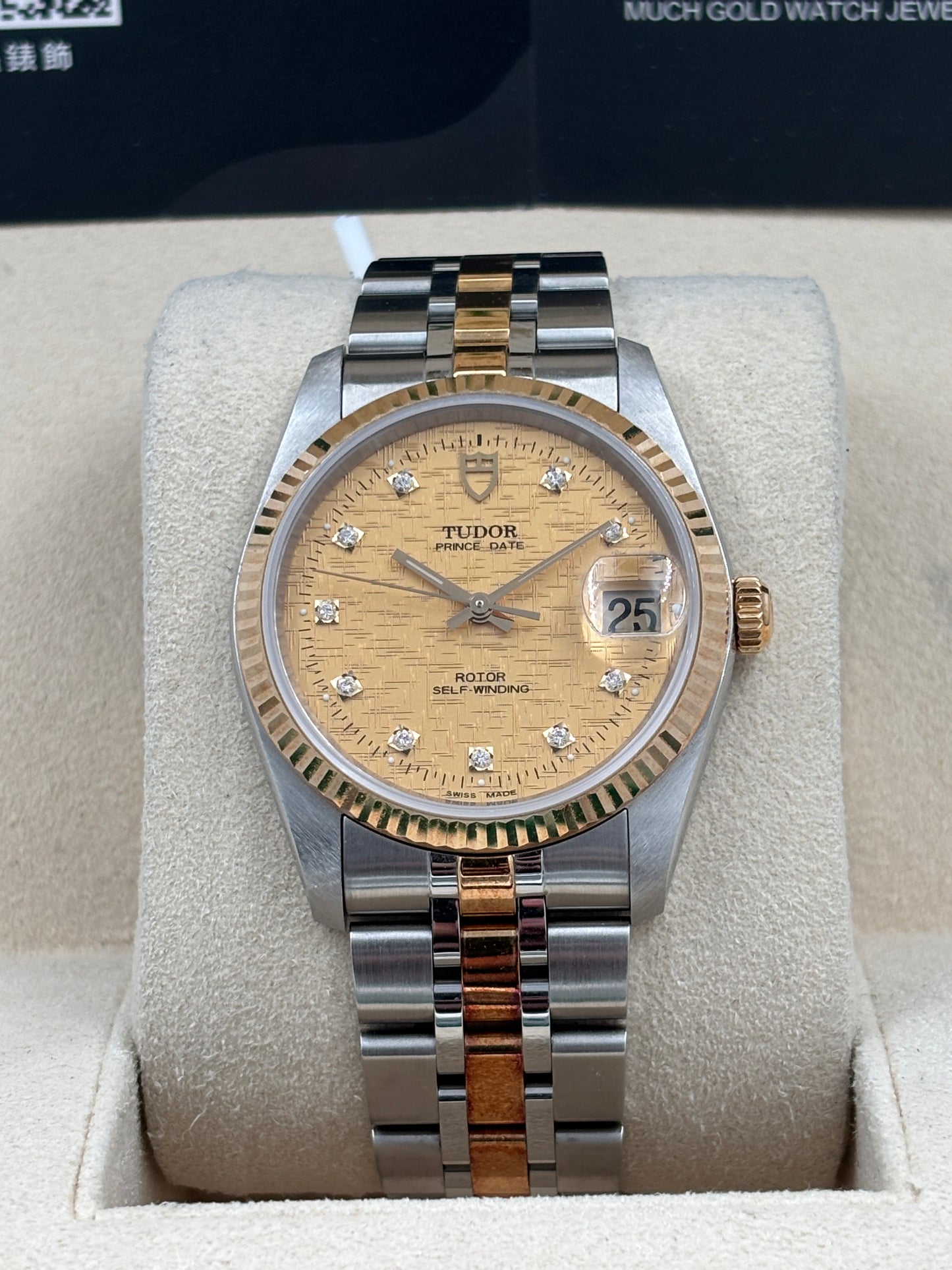 二手 USED  TUDOR 帝舵 PRINCE DATE 74033 金色布紋面鑽石字 2021年11月 全套 FULL SET