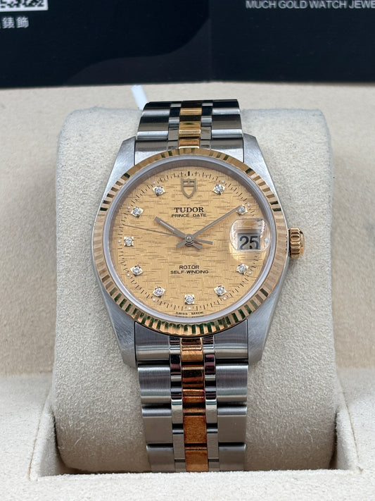 二手 USED  TUDOR 帝舵 PRINCE DATE 74033 金色布紋面鑽石字 2021年11月 全套 FULL SET