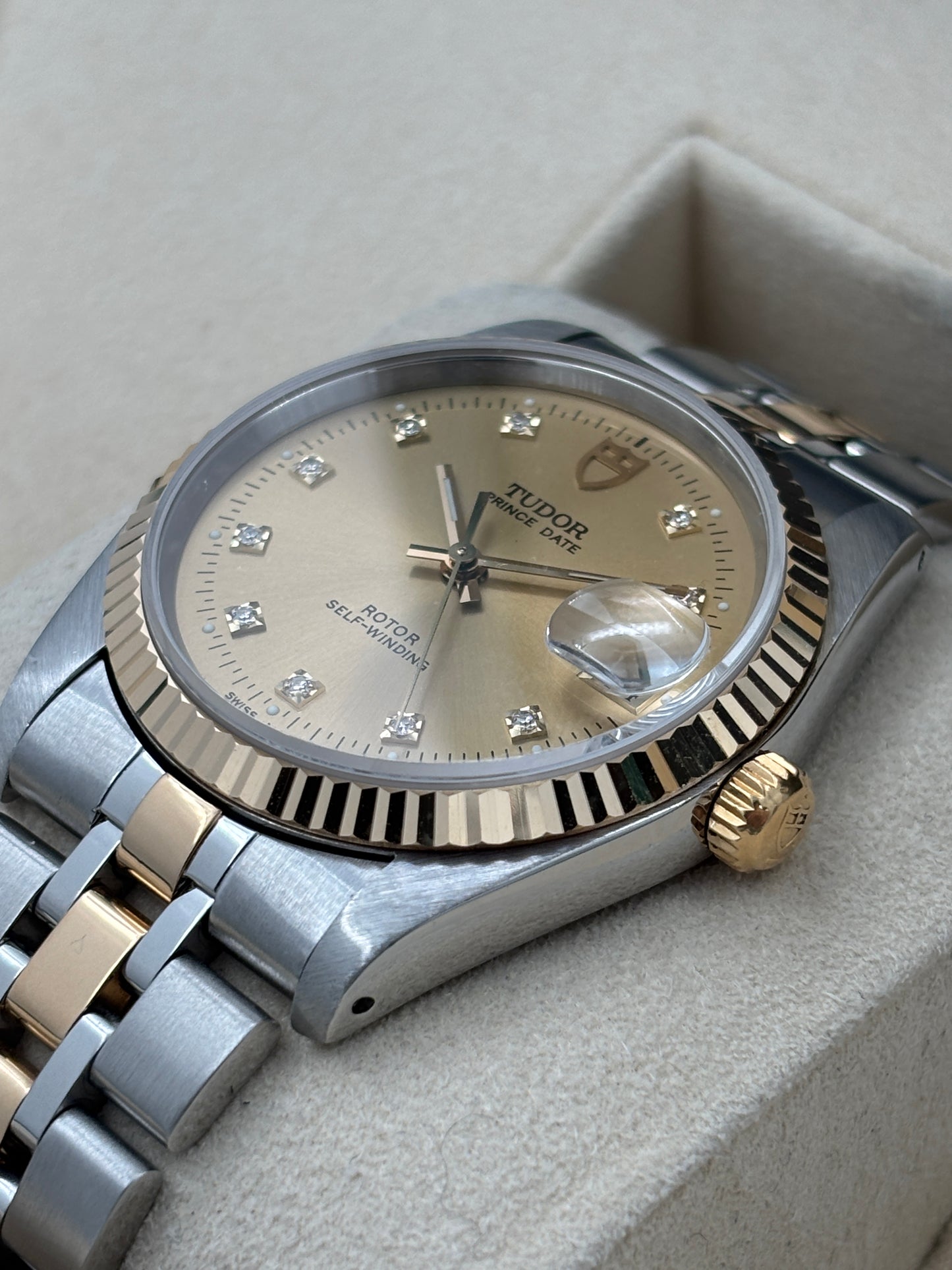 二手 USED  TUDOR 帝舵 PRINCE DATE 74033 金色鑽石字 2003年12月 全套 FULL SET
