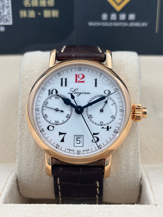 二手 USED  LONGINES 浪琴 HERITAGE 180TH ANNIVERSARY MONOPUSHER CHRONOGRAPH L2.775.8.23.3 白色 2025年11月 全套 FULL SET