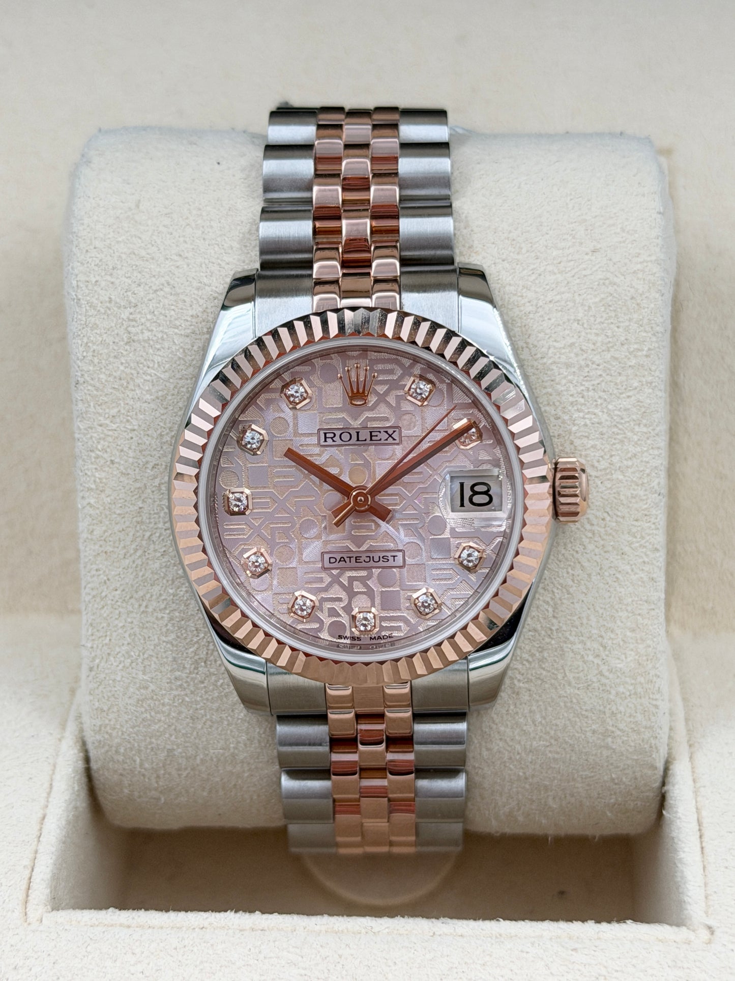 二手 USED  ROLEX 勞力士 DATEJUST 178271 粉紅色電腦面鑽石字 2018年7月 全套 FULL SET AD單