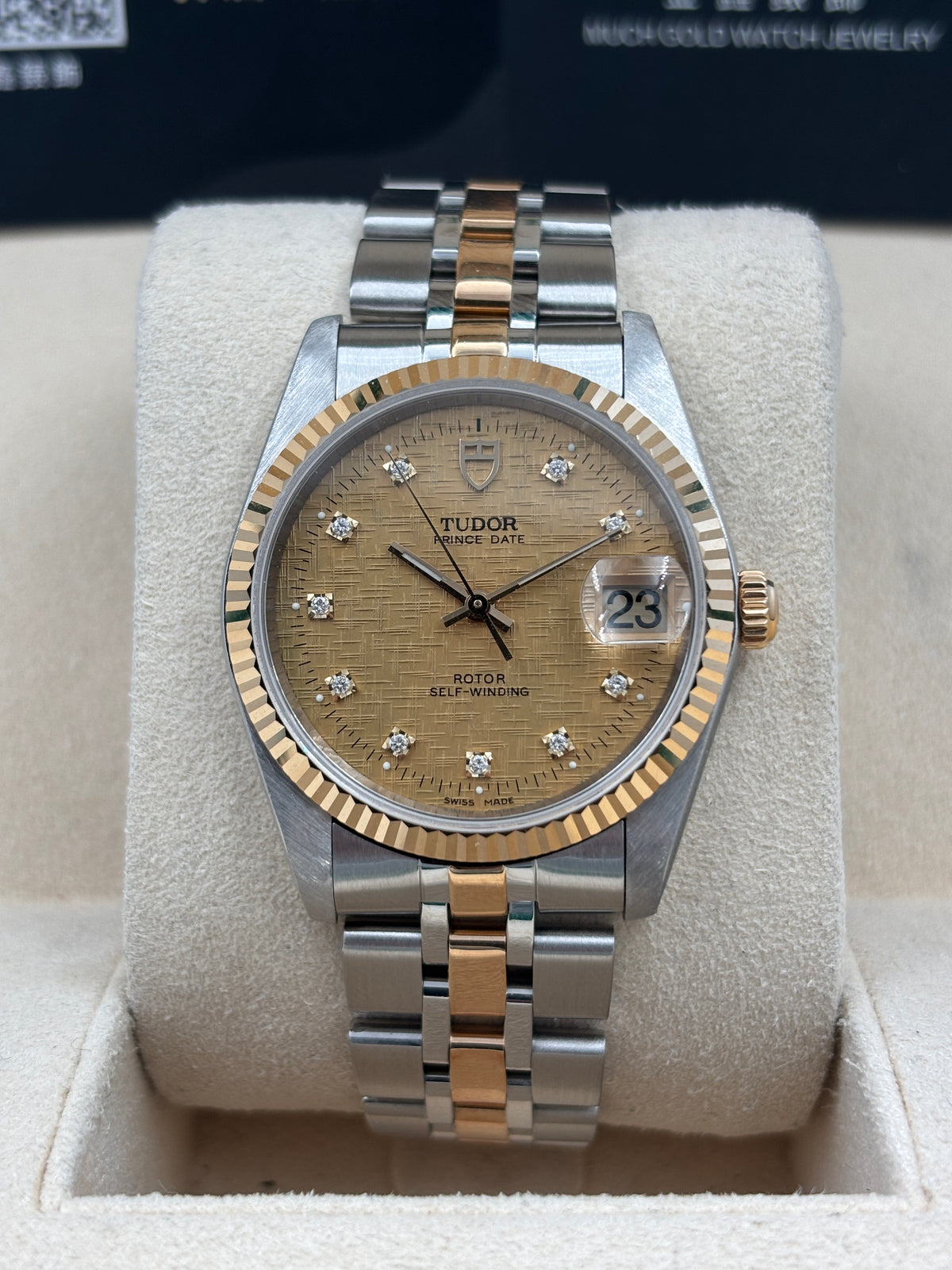 二手 USED  TUDOR 帝舵 PRINCE DATE 74033 金色布紋面鑽石字 2011年8月 保養卡 AD單