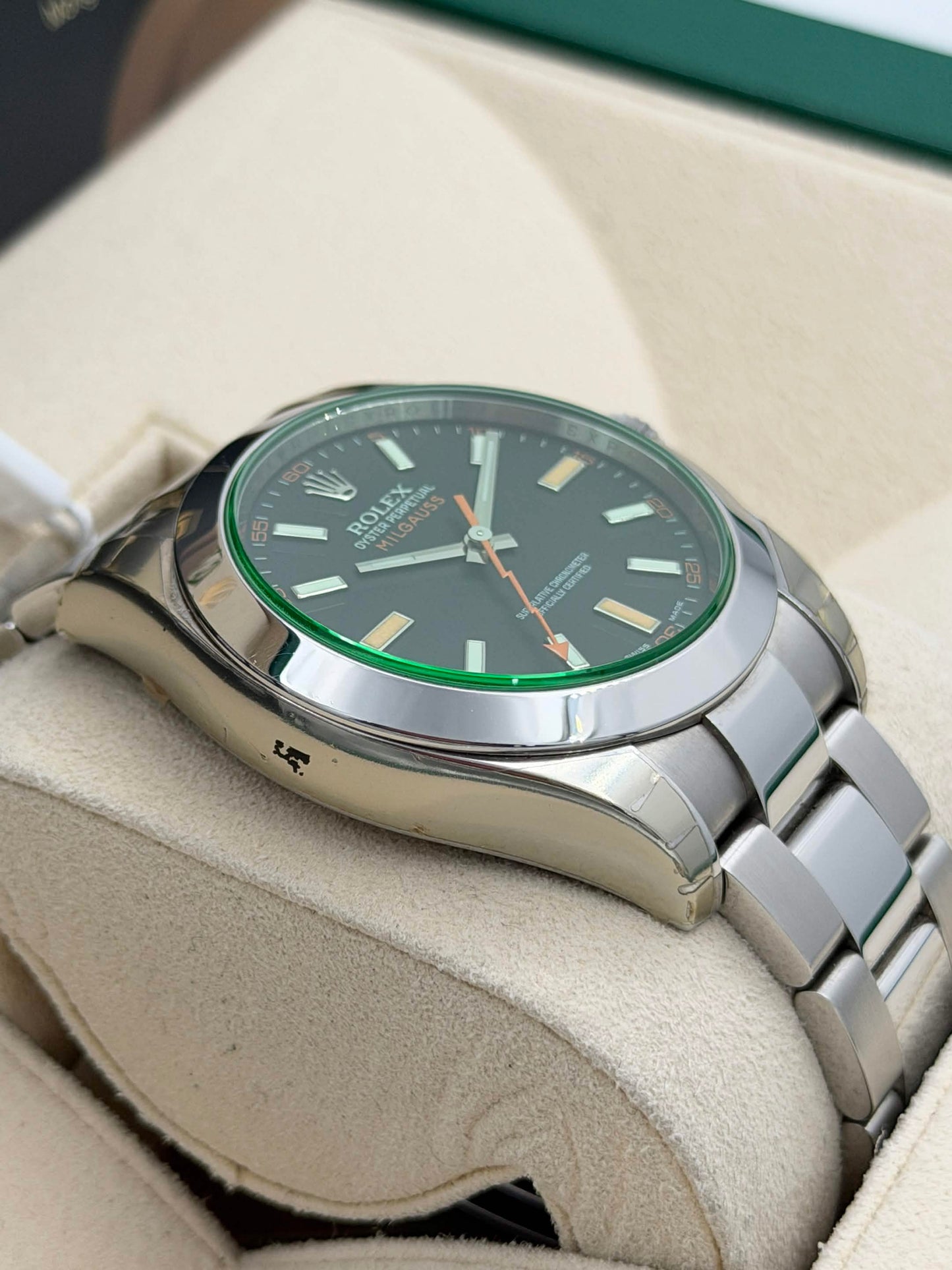二手 USED ROLEX 勞力士 MILGAUSS 116400GV 綠玻璃 閃電針 2008年12月 未打磨 齊膠紙 全套