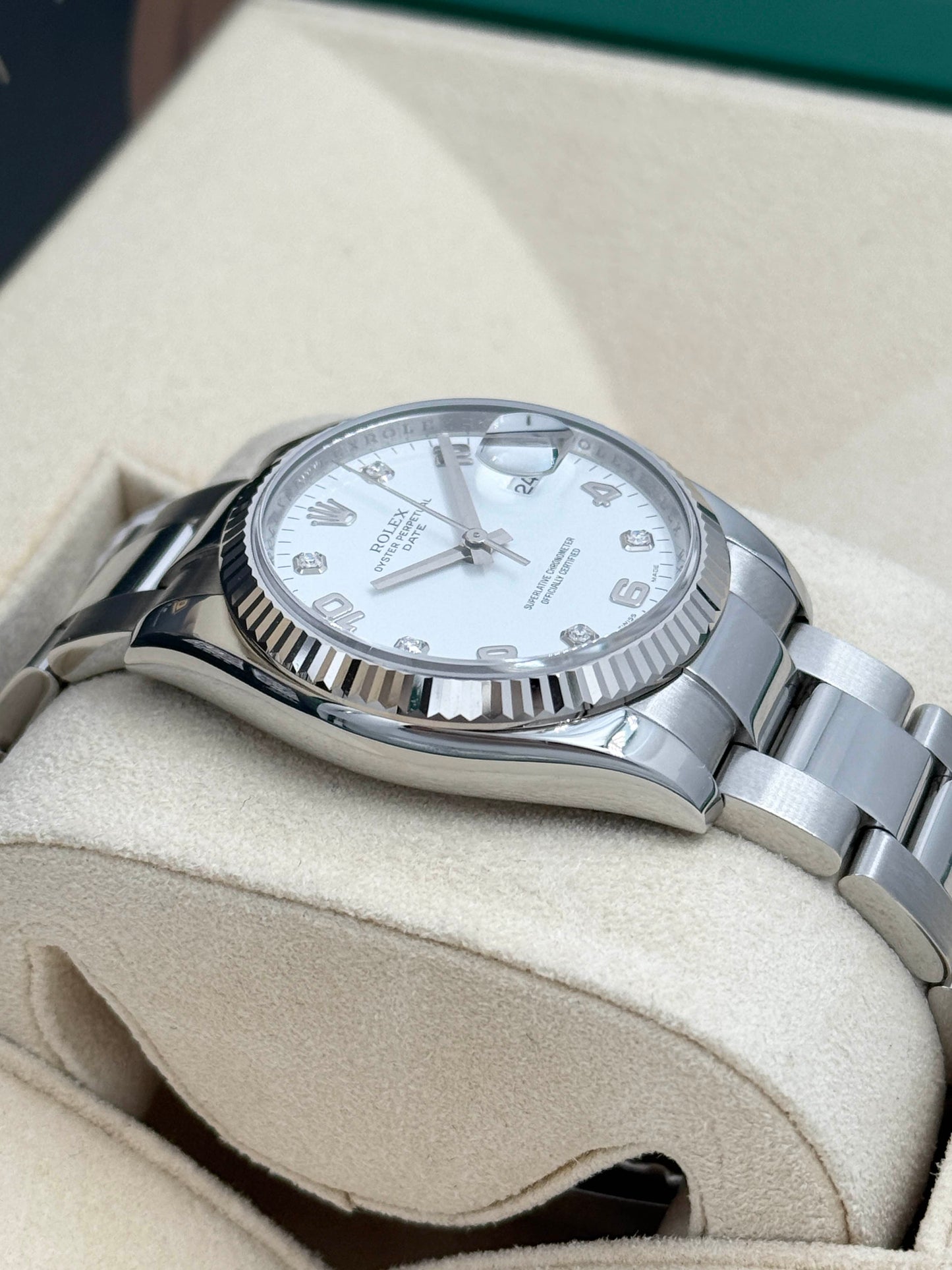 ROLEX 勞力士 OYSTER PERPETUAL DATE 115234 白色鑽石字 2007年