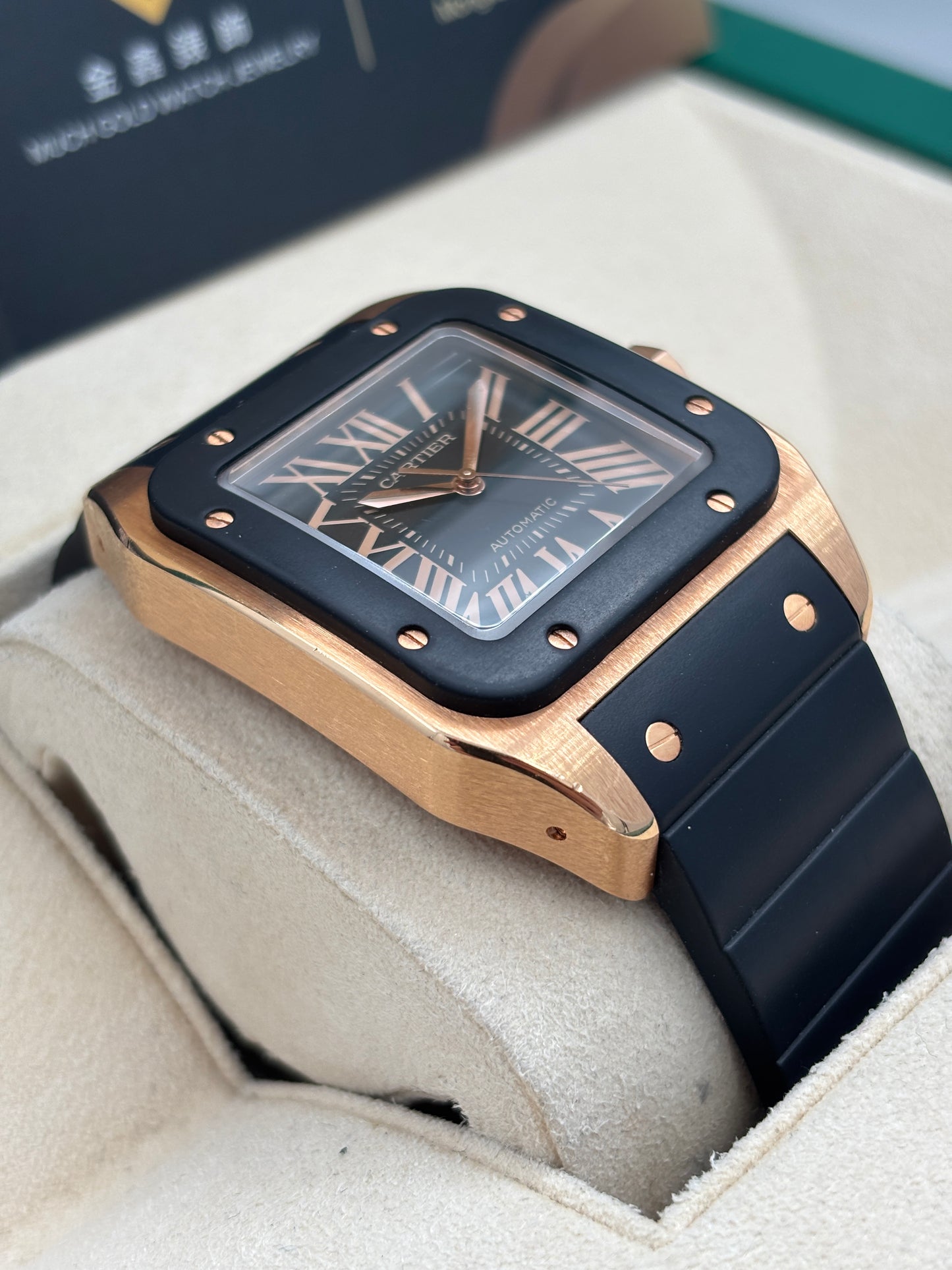 二手 USED  CARTIER 卡地亞 SANTOS 100 W20124U2 黑色 2008年12月 18k玫瑰金 全套 FULL SET