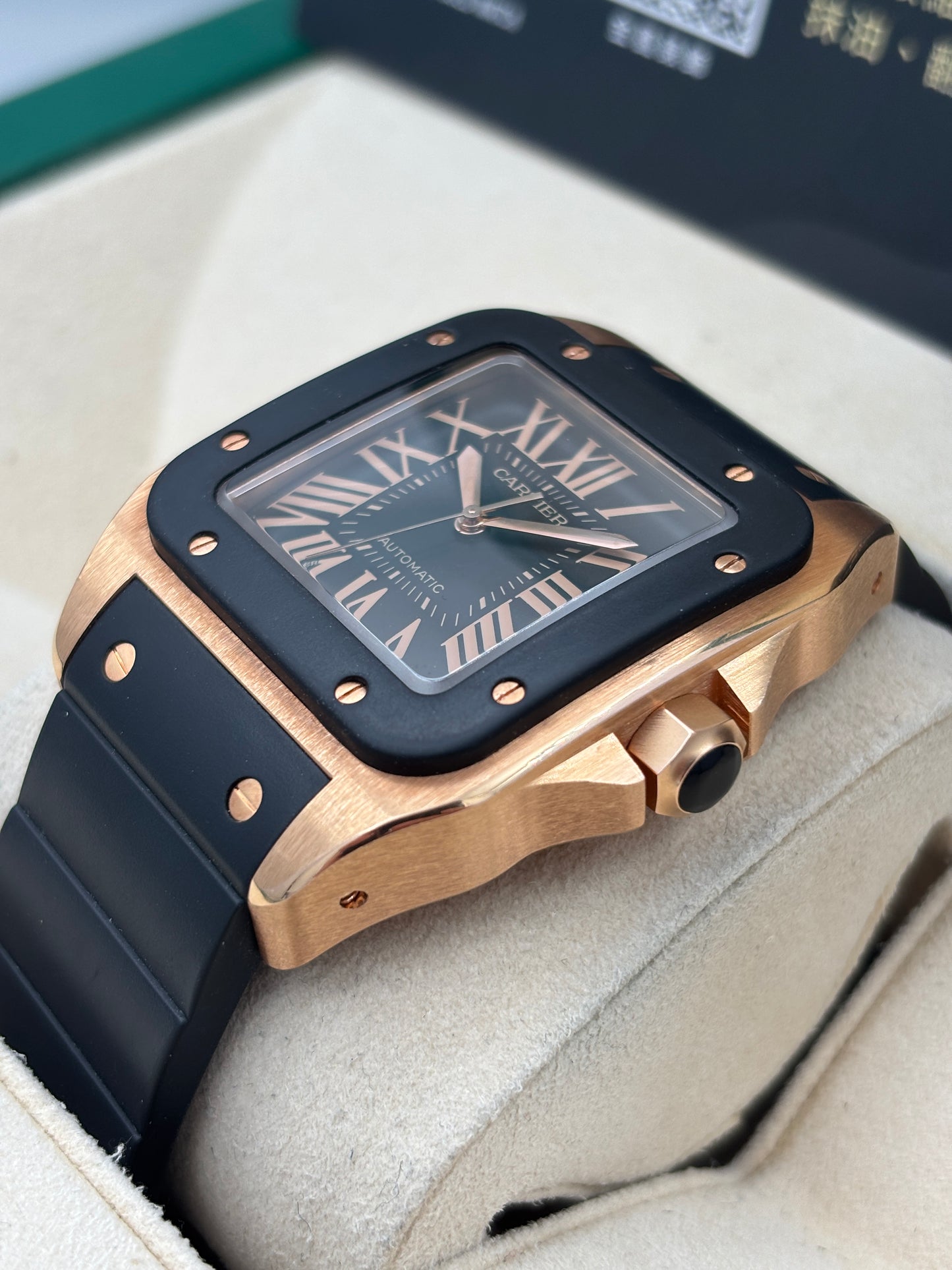 二手 USED  CARTIER 卡地亞 SANTOS 100 W20124U2 黑色 2008年12月 18k玫瑰金 全套 FULL SET