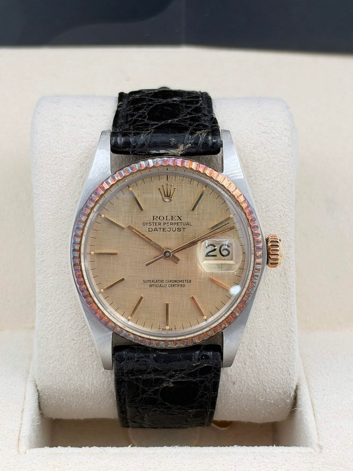 USED 二手 ROLEX 勞力士 DATEJUST 16013 金色布紋面 代用帶代用扣 淨錶