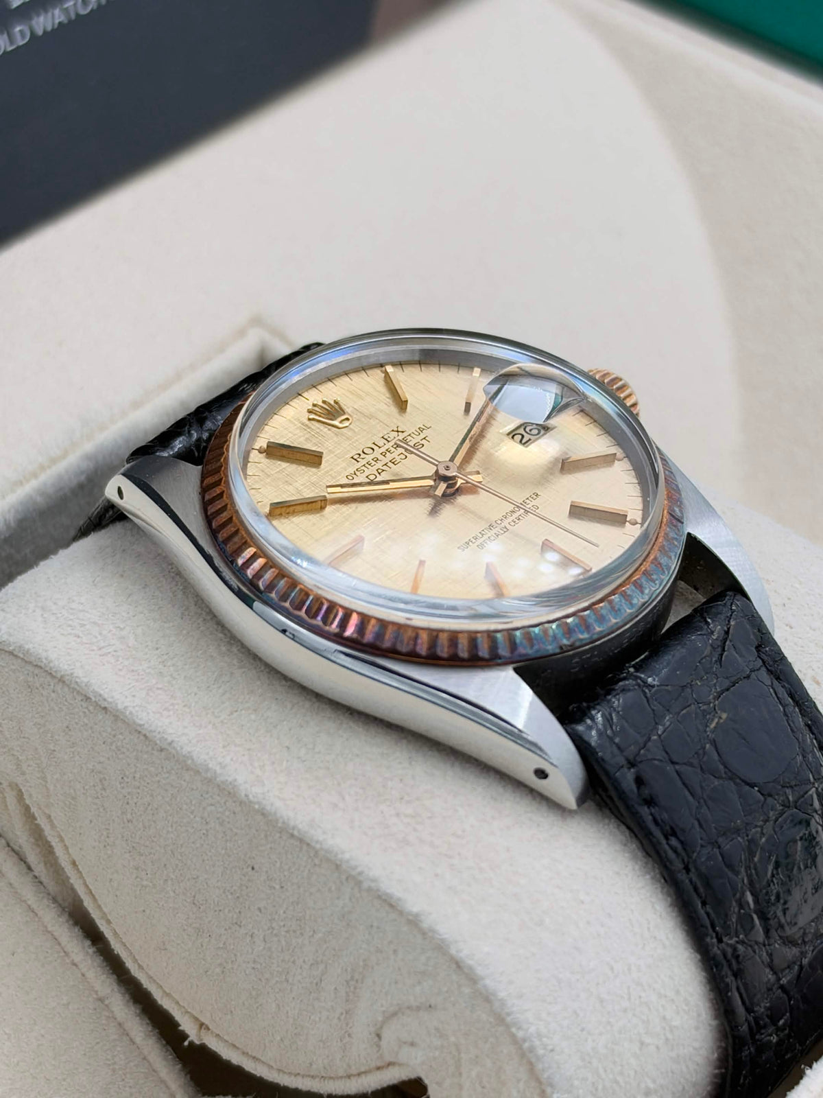 USED 二手 ROLEX 勞力士 DATEJUST 16013 金色布紋面 代用帶代用扣 淨錶