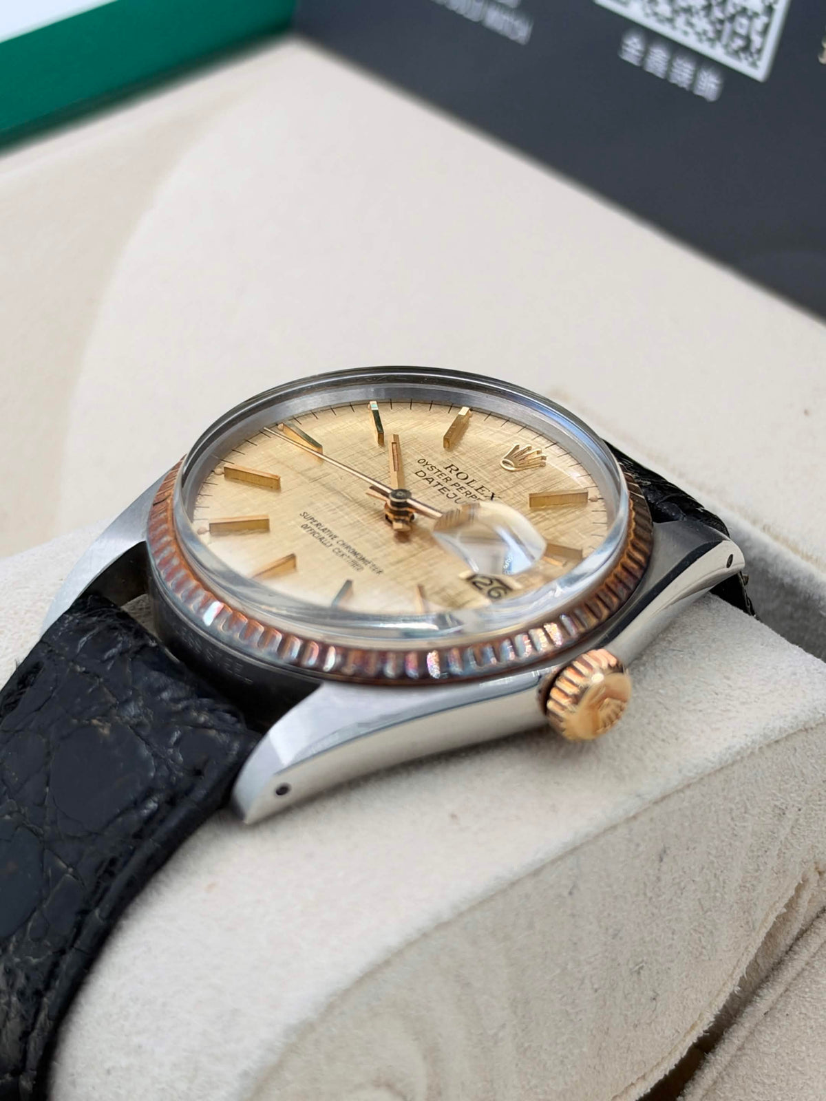USED 二手 ROLEX 勞力士 DATEJUST 16013 金色布紋面 代用帶代用扣 淨錶