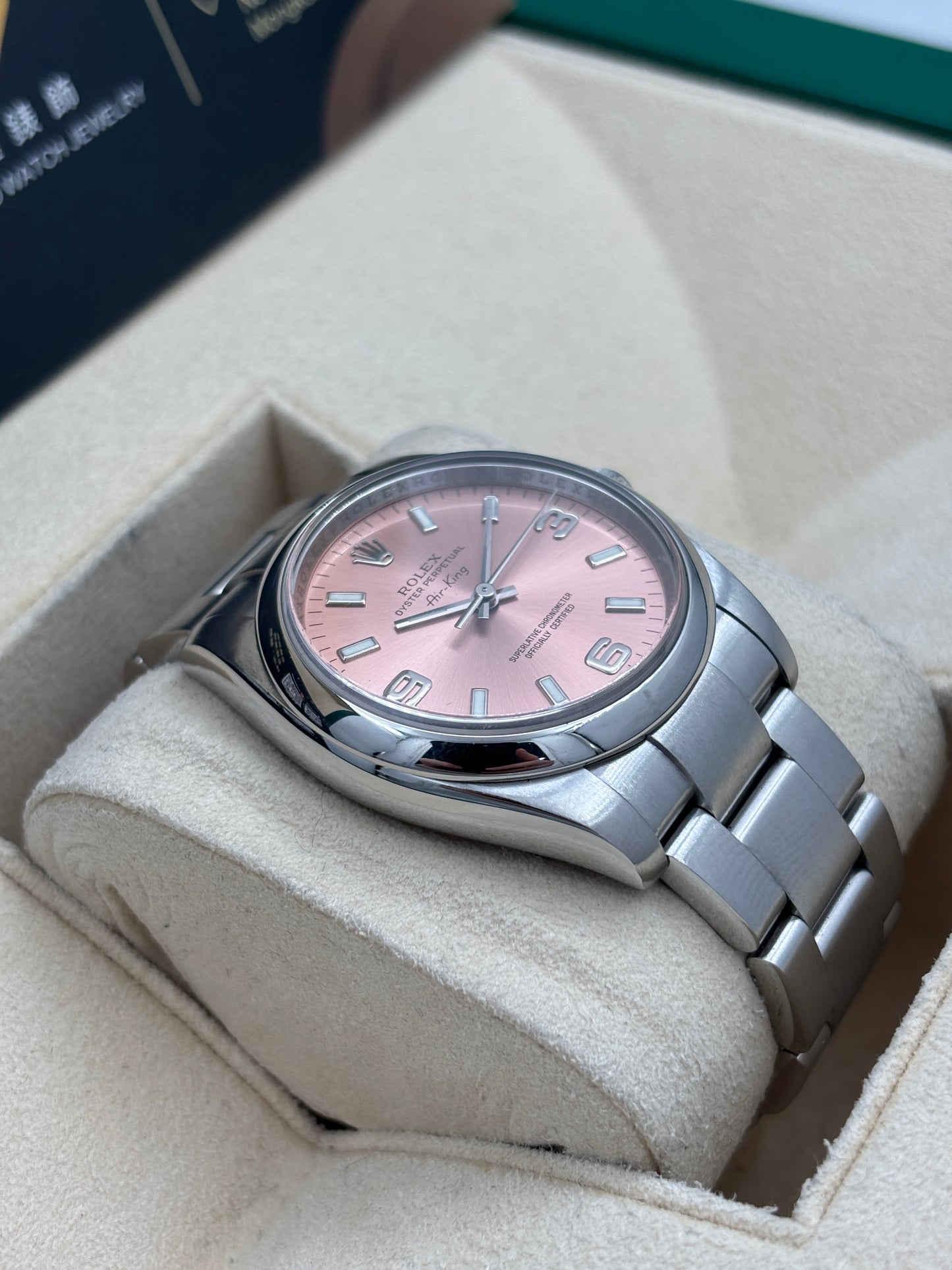 [SOLD OUT]二手 USED  ROLEX 勞力士 OYSTER PERPETUAL AIR KING 114200 三文魚面 2012年2月 全套 FULL SET